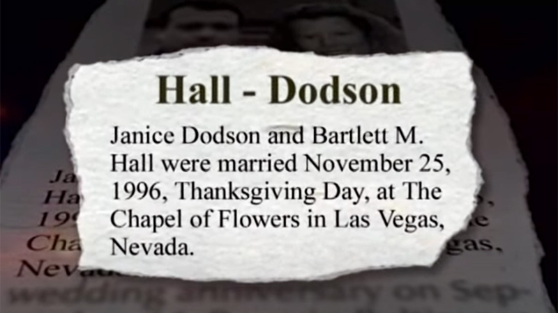 Newspaper announcing wedding of Dodson and Hall