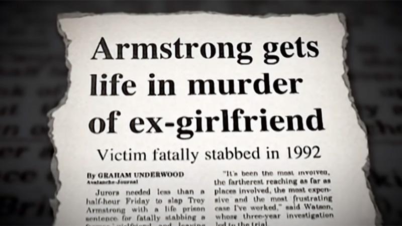 Newspaper with headline of Troy Armstrong's conviction